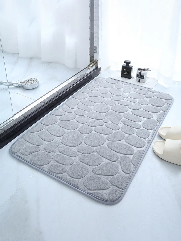 1 Embossed Pebble Bath Rug, Memory Foam Absorbent Floor Mat, Non-Slip Door Rug, Indoor Floor Mat, Bathroom Accessories