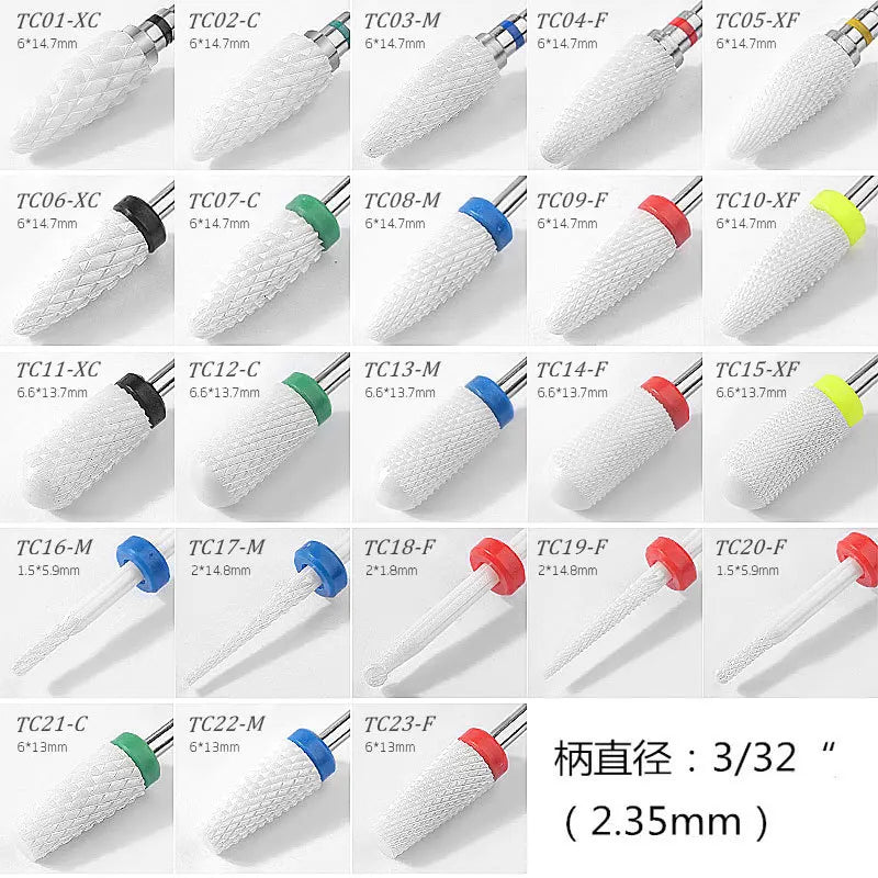 Ceramic Nail Drill Bits Milling Cutter Nail Files Grinding Head Electric Pedicure Manicure Polish Cuticle Clean Nail Art Tools