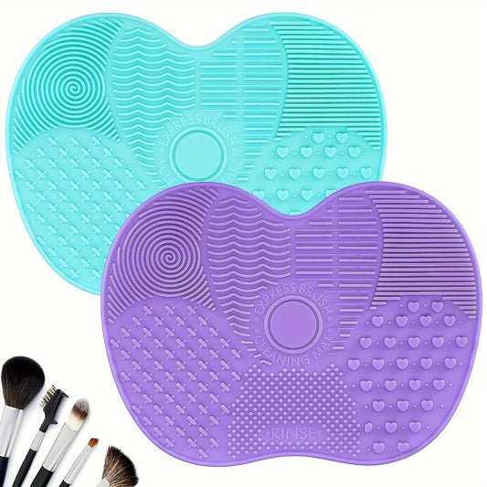 Silicone Apple Shaped Makeup Brush Cleaning Pad - Puff Cleaning Tool with Suction Cup - Easy to Clean Daily Makeup Brush Cleaner