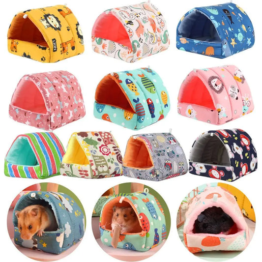 Cute Cartoon Rabbit Squirrel Mini Cage Guinea Pig Nest Small Animal Mice Rat Pet Sleeping Bed Hamster House Winter Warm Soft Mat