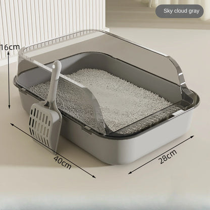 Open Cat Litter Box Thickening Kitty Sandbox Semi-enclosed High Side Splashproof Pet Bedpans with Litter Scoop Cat Supplies